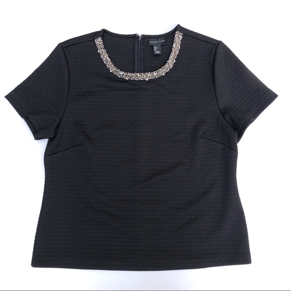 🔴Black Short Sleeve Beaded Collar Top sz L - Picture 7 of 9